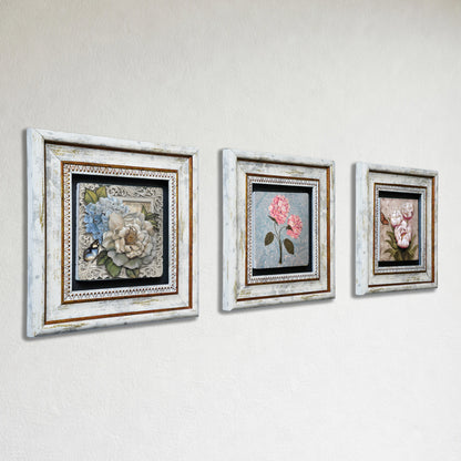 Pink Flowers Trio Natural Stone Wall Art