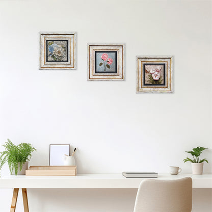 Pink Flowers Trio Natural Stone Wall Art