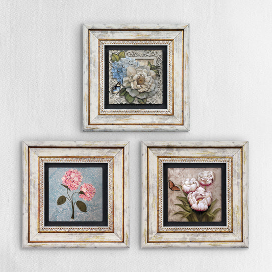 Pink Flowers Trio Natural Stone Wall Art