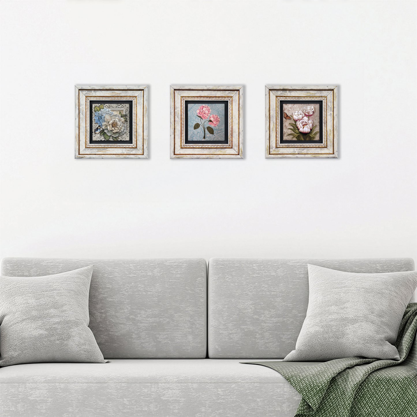 Pink Flowers Trio Natural Stone Wall Art