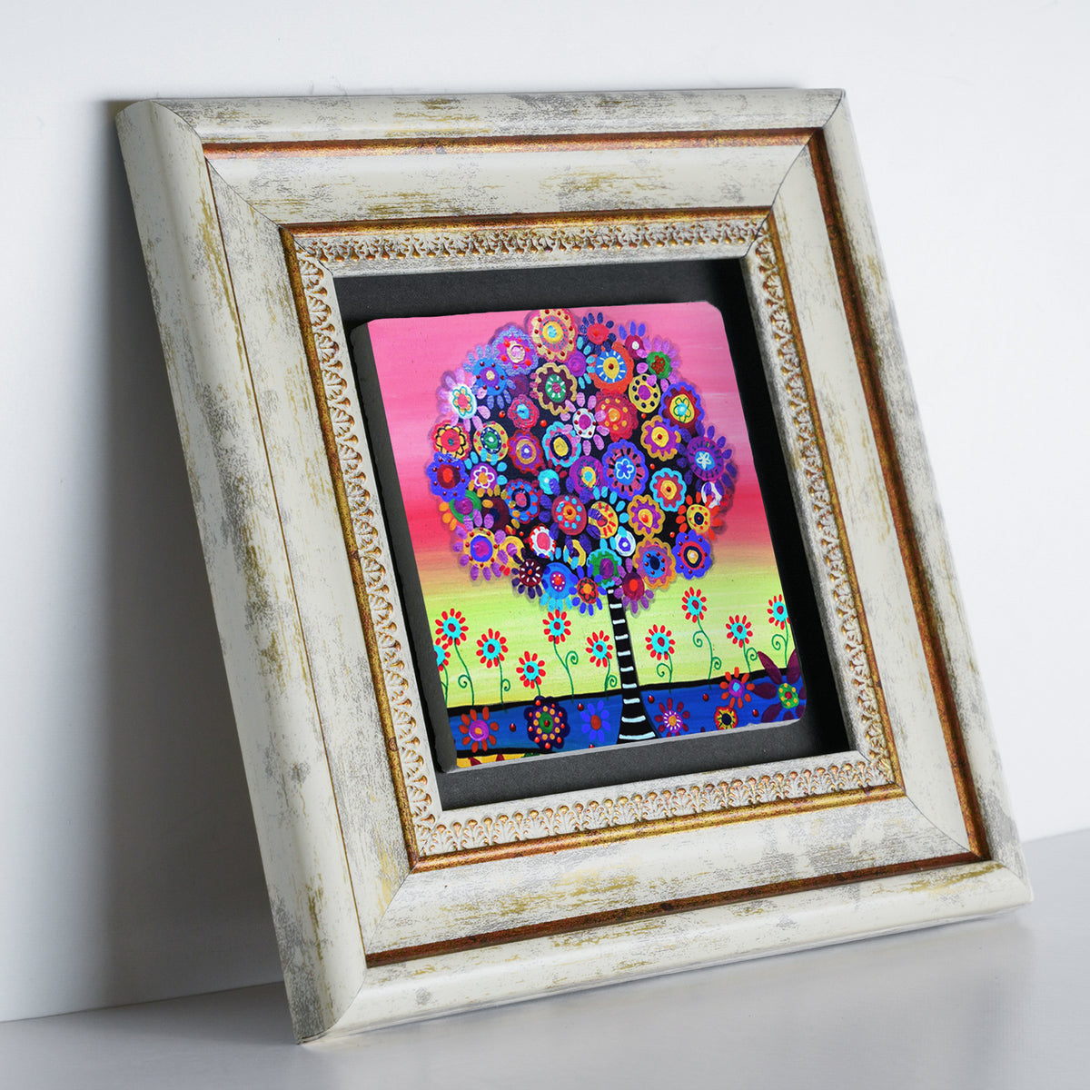 Colourful Tree of Life Trio Vintage Stone Wall Art Set
