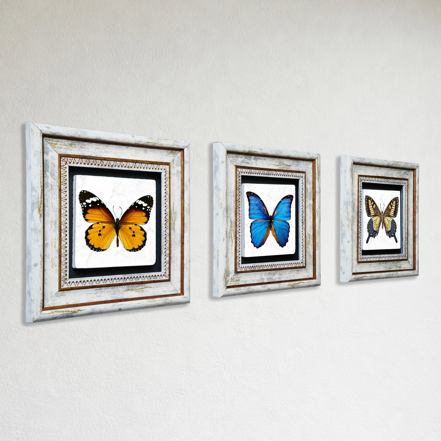 Butterfly Effect Trio Vintage Framed Stone Wall Art