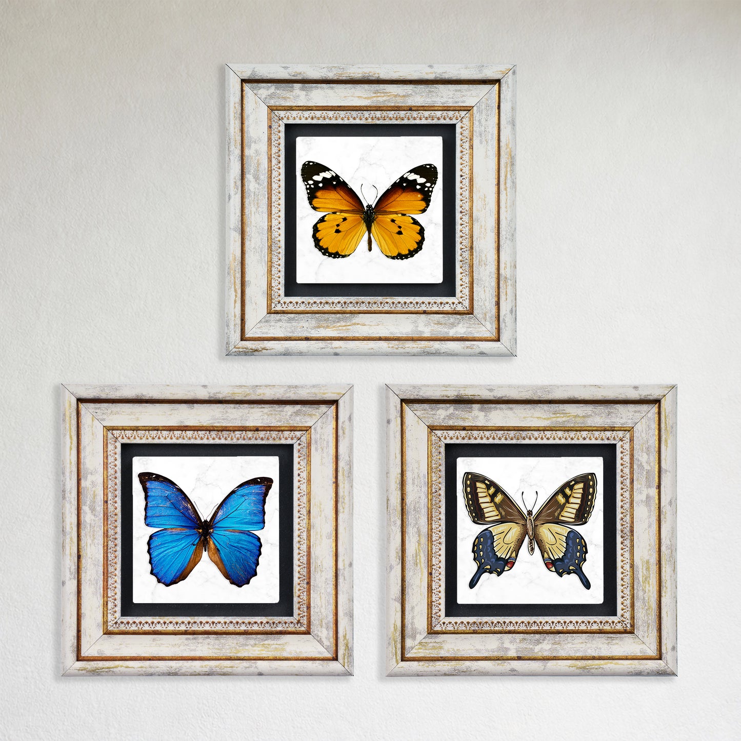 Butterfly Effect Trio Vintage Framed Stone Wall Art