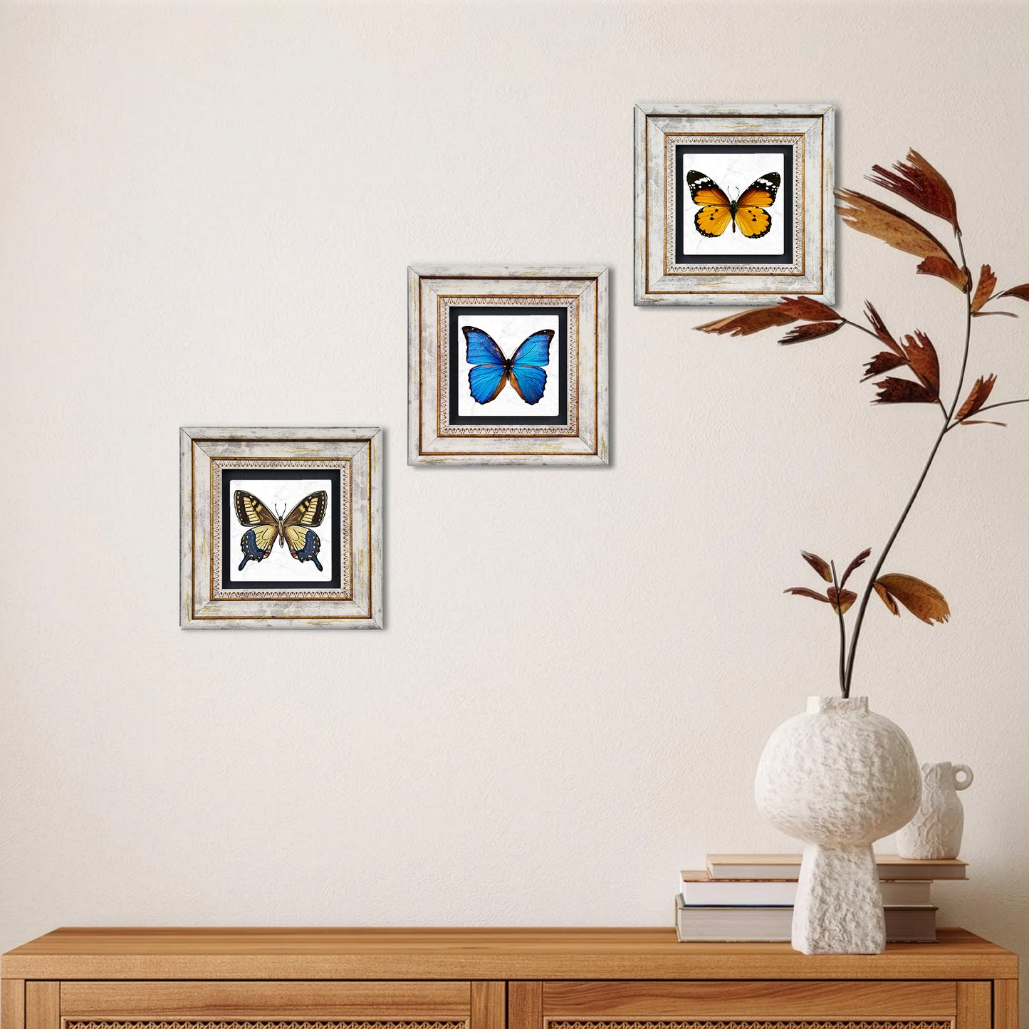 Butterfly Effect Trio Vintage Framed Stone Wall Art