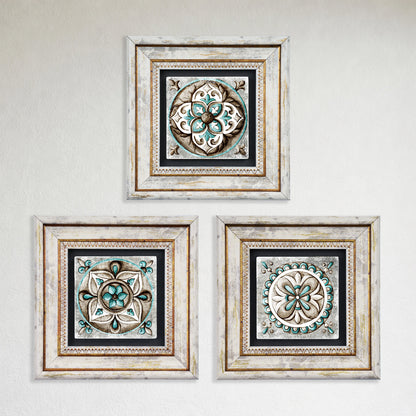 Mosaic Leaves Trio Vintage Stone Wall Art Set