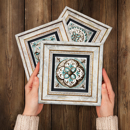 Mosaic Leaves Trio Vintage Stone Wall Art Set