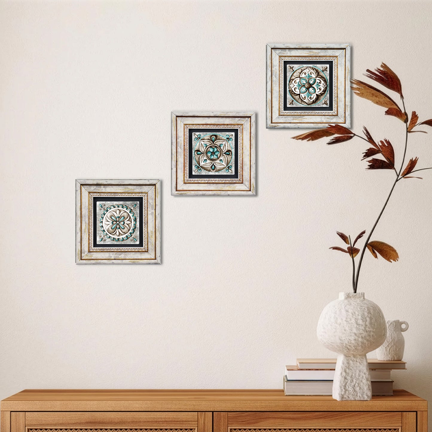 Mosaic Leaves Trio Natural Stone Wall Art