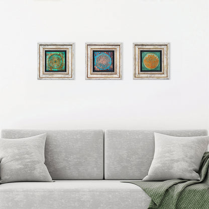 Lotus, Flower of Life Trio Vintage Stone Wall Art Set