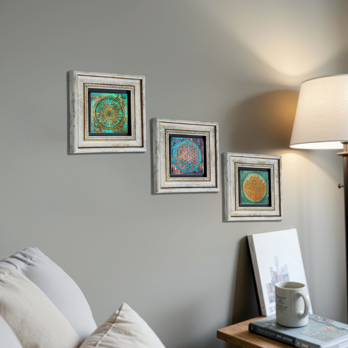 Lotus Flower of Life Trio Stone Wall Art