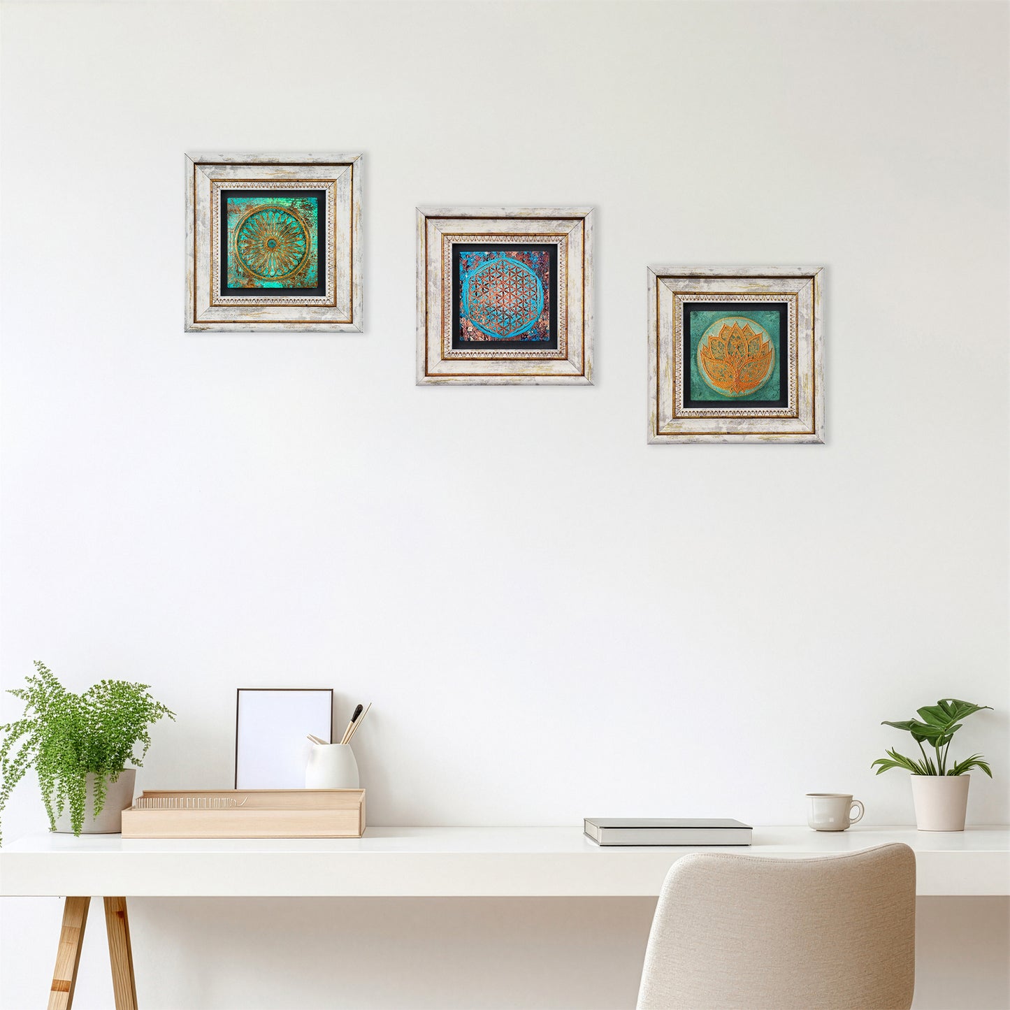 Lotus Flower of Life Trio Stone Wall Art