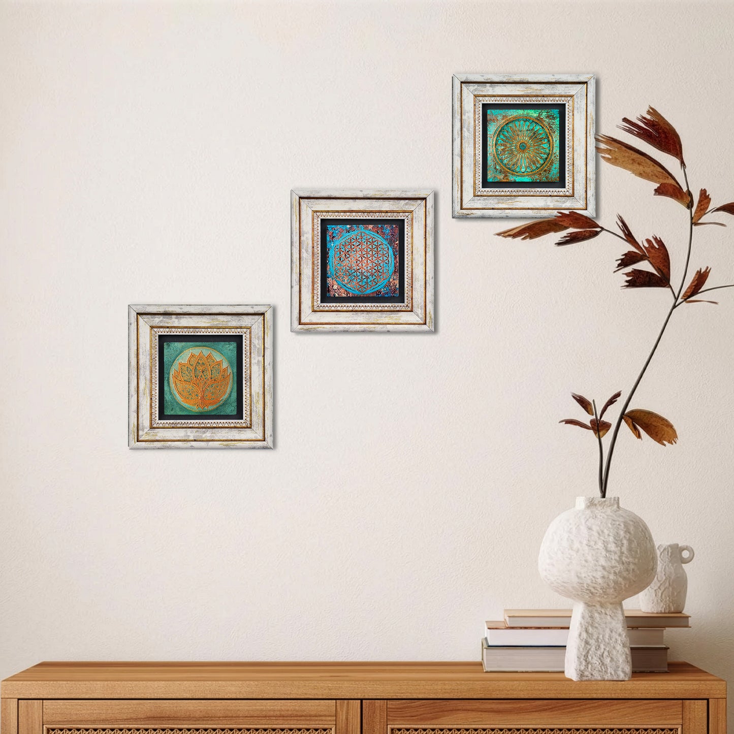 Lotus Flower of Life Trio Stone Wall Art