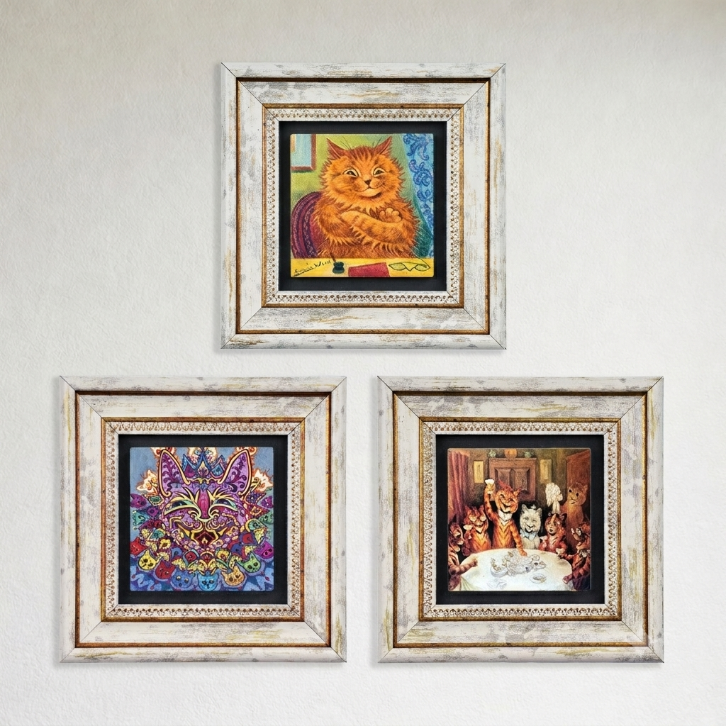 Louis Wain Cats Trio Vintage Framed Wall Art