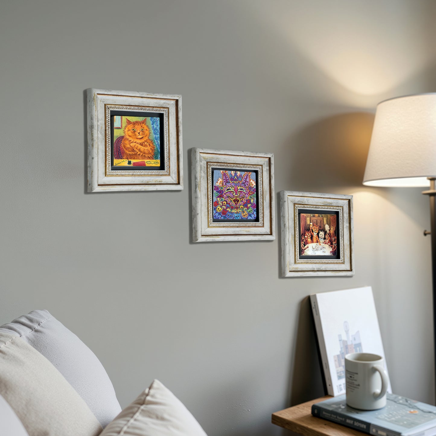 Louis Wain Cats Trio Vintage Framed Wall Art