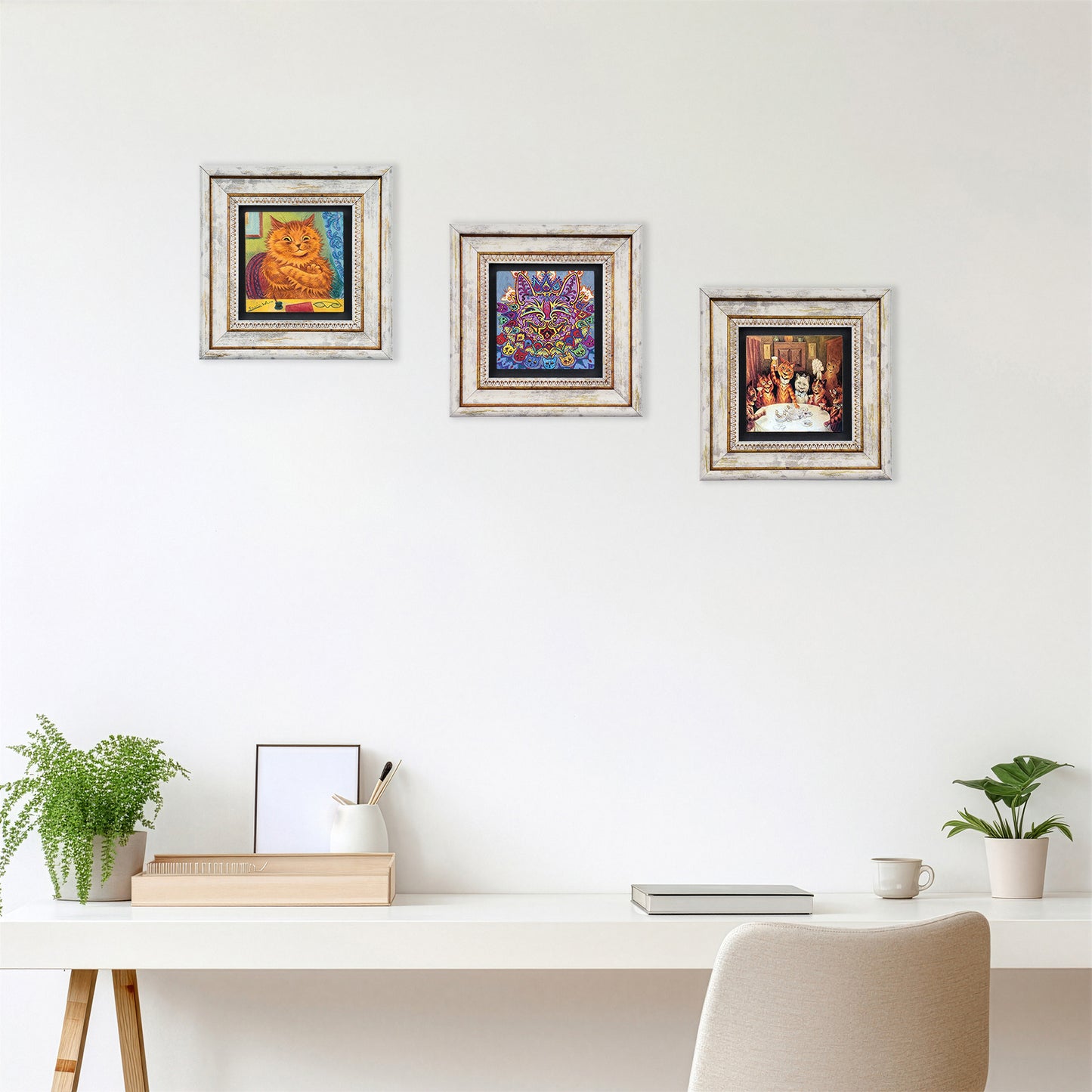 Louis Wain Cats Trio Vintage Framed Wall Art