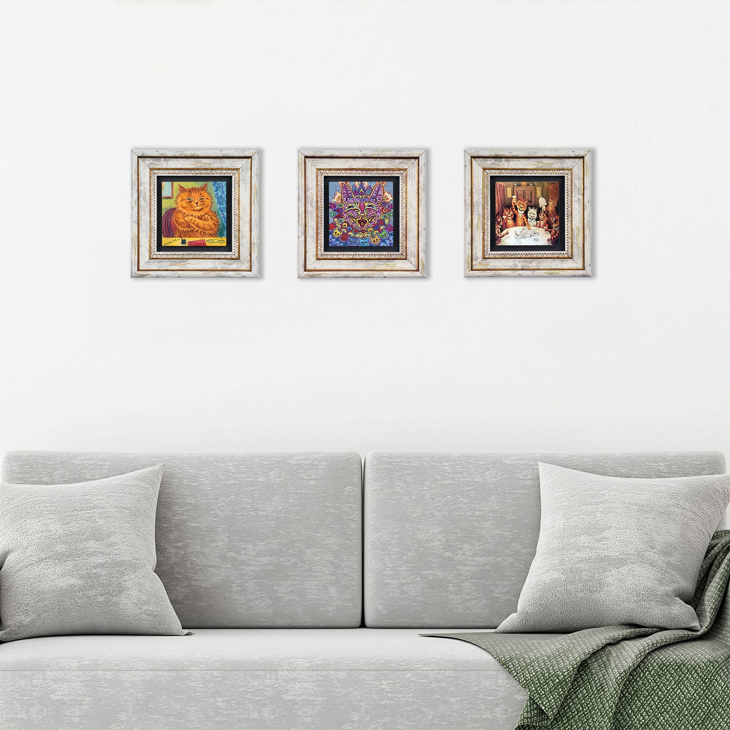 Louis Wain Cats Trio Vintage Framed Wall Art