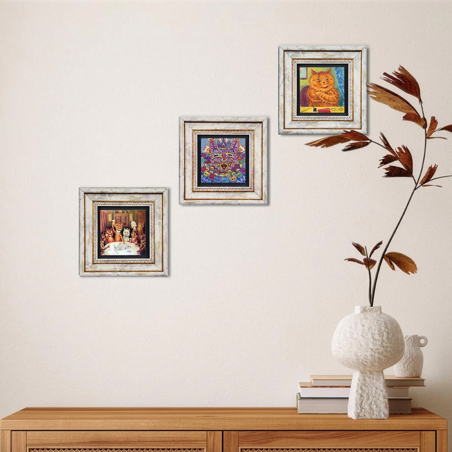 Louis Wain Cats Trio Vintage Framed Wall Art