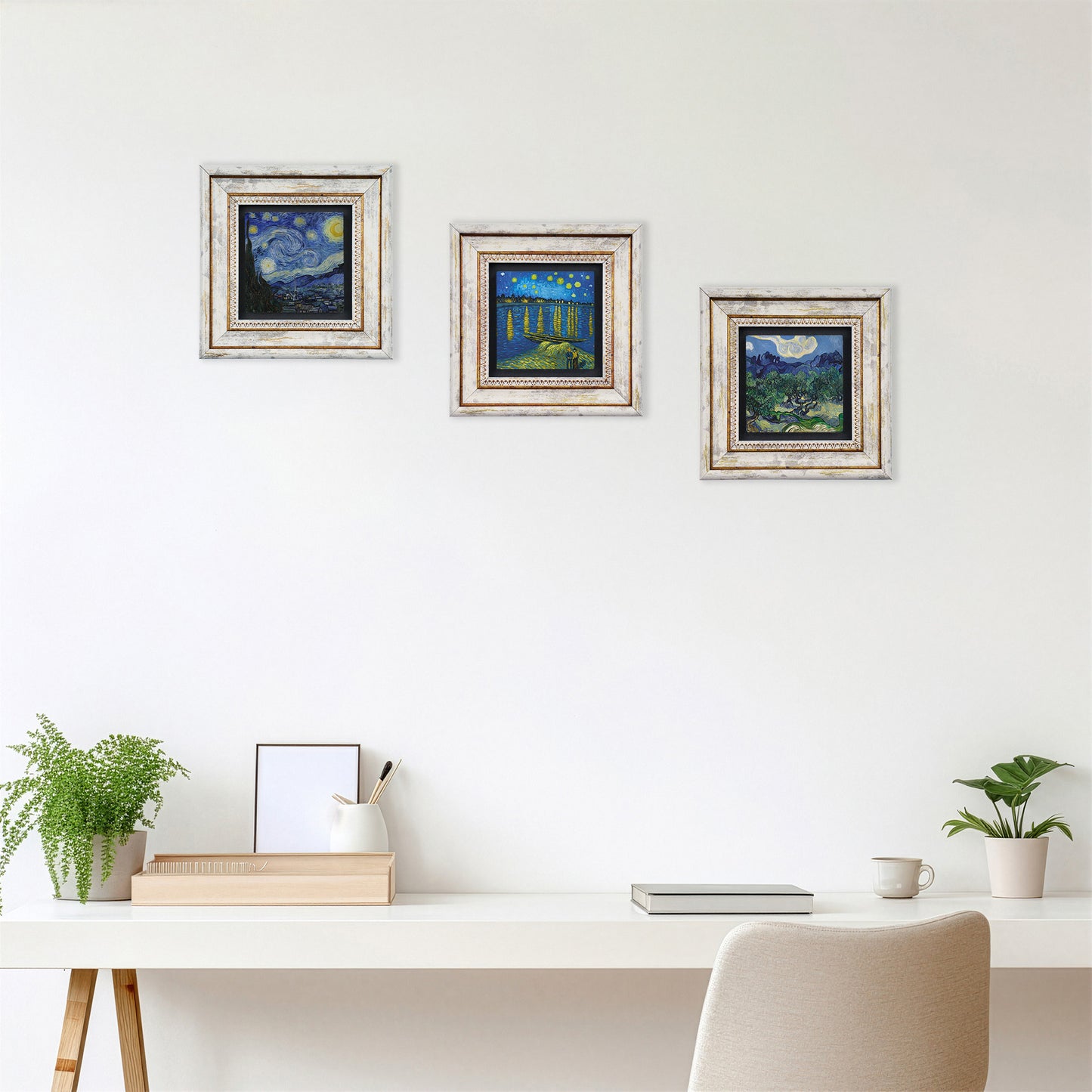 Van Gogh Stary Sky Trio Vintage Stone Wall Art Set