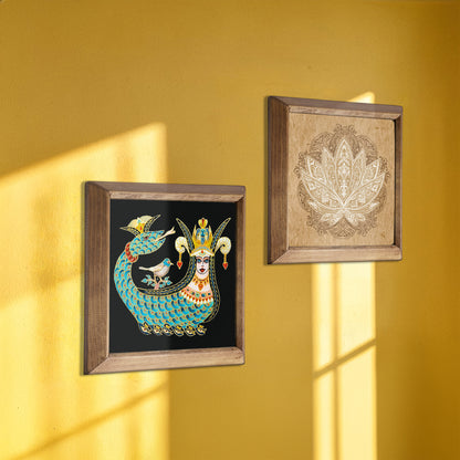 Shahmaran & Lotus Natural Stone Wall Art – Wood Frame Set
