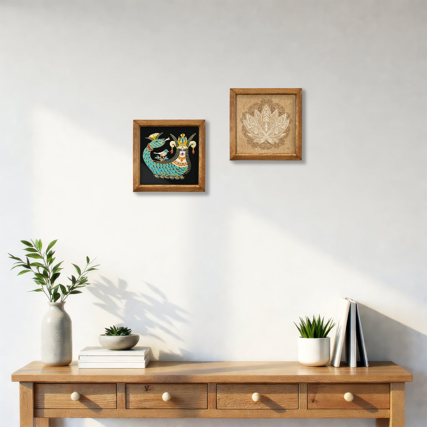 Shahmaran & Lotus Natural Stone Wall Art – Wood Frame Set