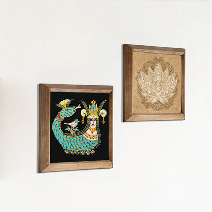 Shahmaran & Lotus Natural Stone Wall Art – Wood Frame Set