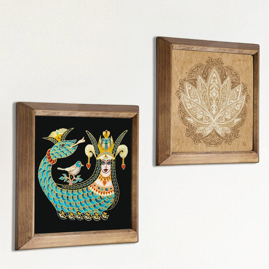 Shahmaran & Lotus Natural Stone Wall Art – Wood Frame Set