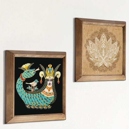 Shahmaran & Lotus Natural Stone Wall Art – Wood Frame Set