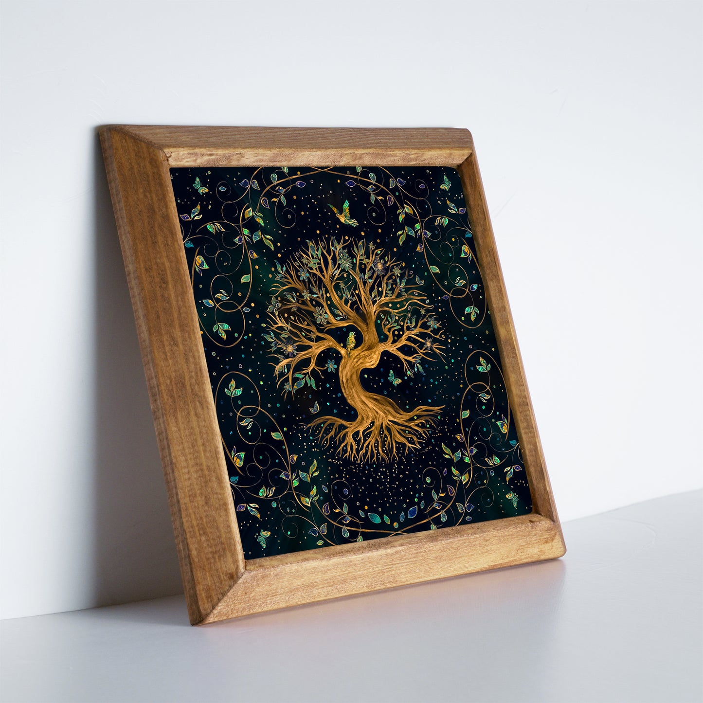 Shahmaran, Tree of Life & Peacock Wall Art Trio – Wood Frame Set