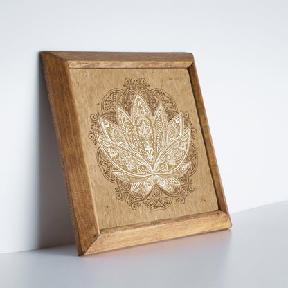 Tree of Life, Flower of Life & Lotus Trio Natural Stone Wall Art – Wood Frame Set