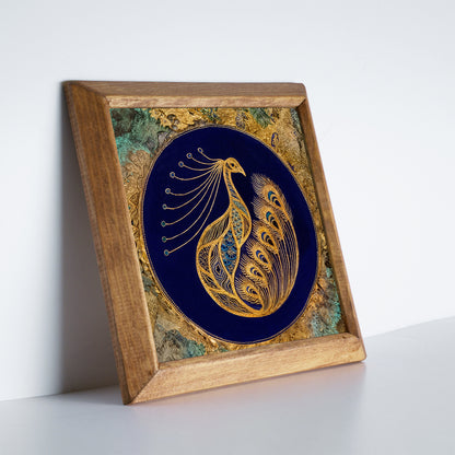 Peacock & Evil Eye Wall Art Duo – Wooden Frame Set