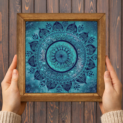 Blue & Green Mandala Wall Art Duo – Wooden Frame Set