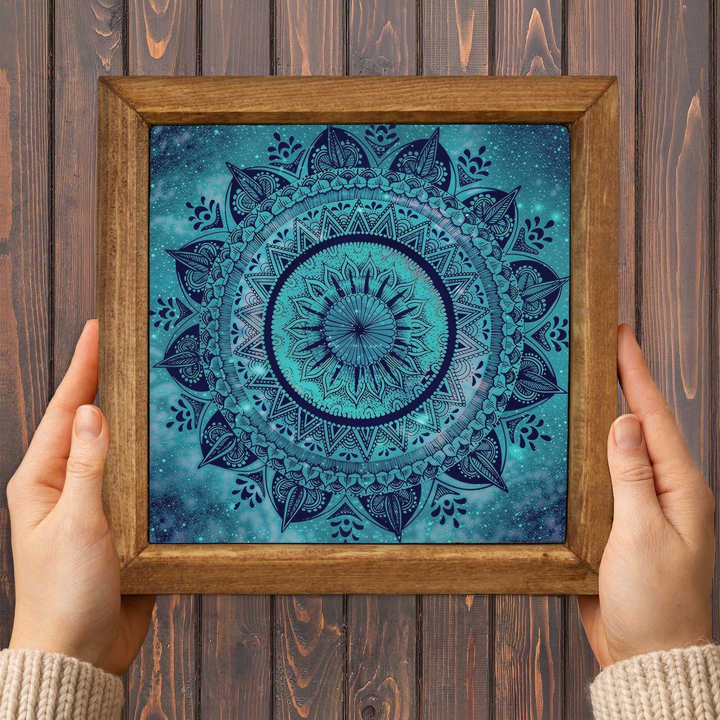 Evil Eye & Jewel Mandala Trio Natural Stone Wall Art – Wood Frame Set