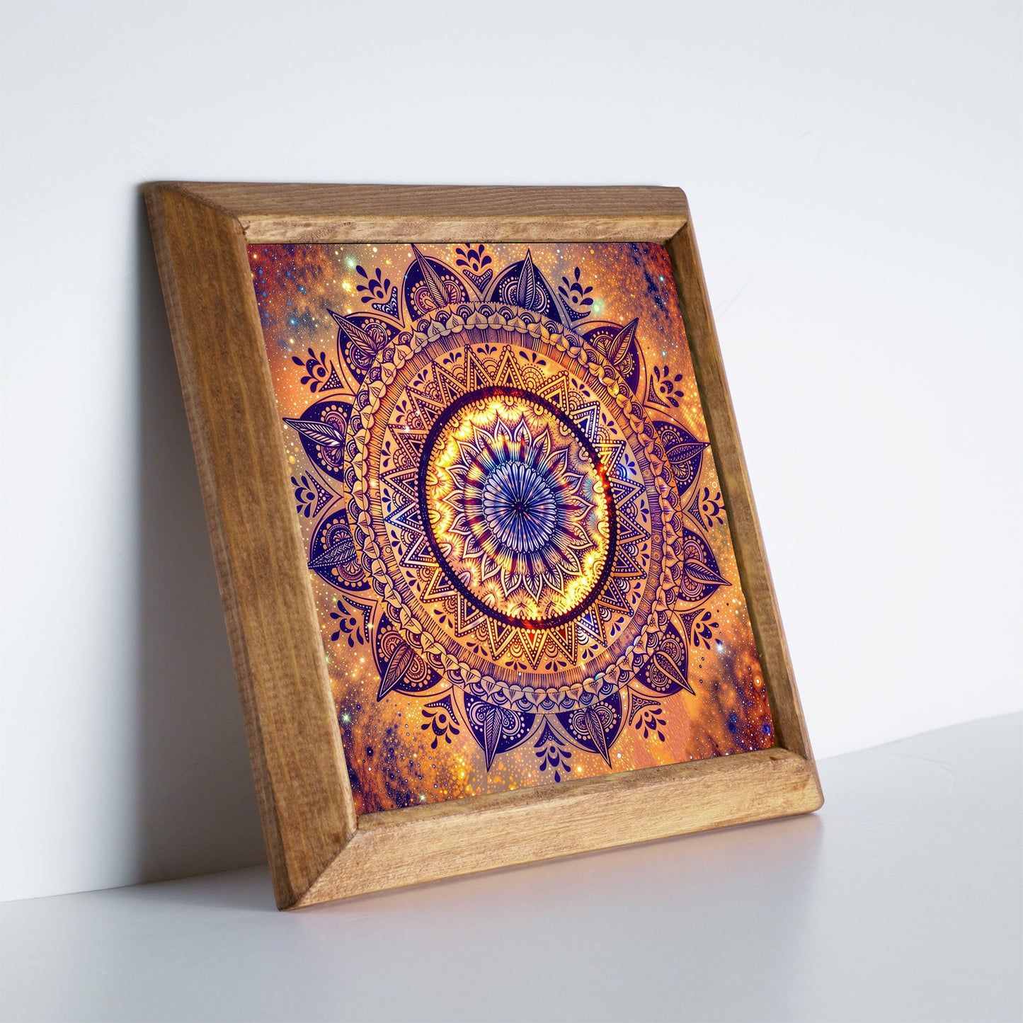 Green & Red Mandala Wall Art Duo – Wooden Frame Set