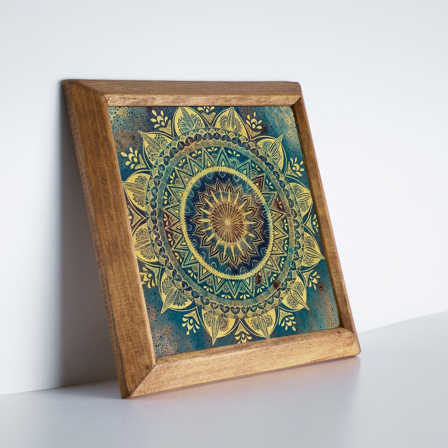 Blue & Green Mandala Wall Art Duo – Wooden Frame Set