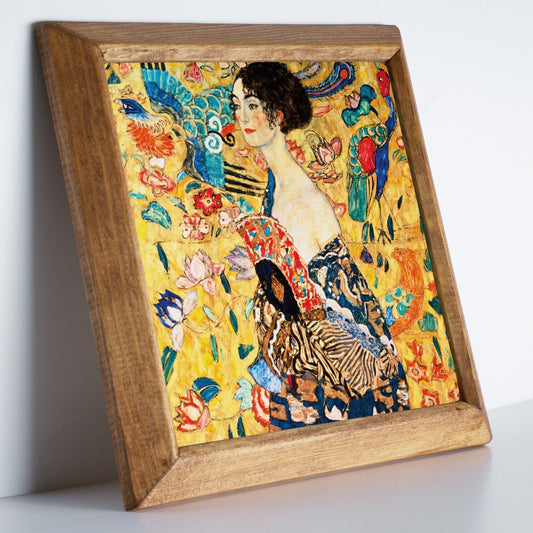 Gustav Klimt Art Lady with Fan Natural Stone Wall Art