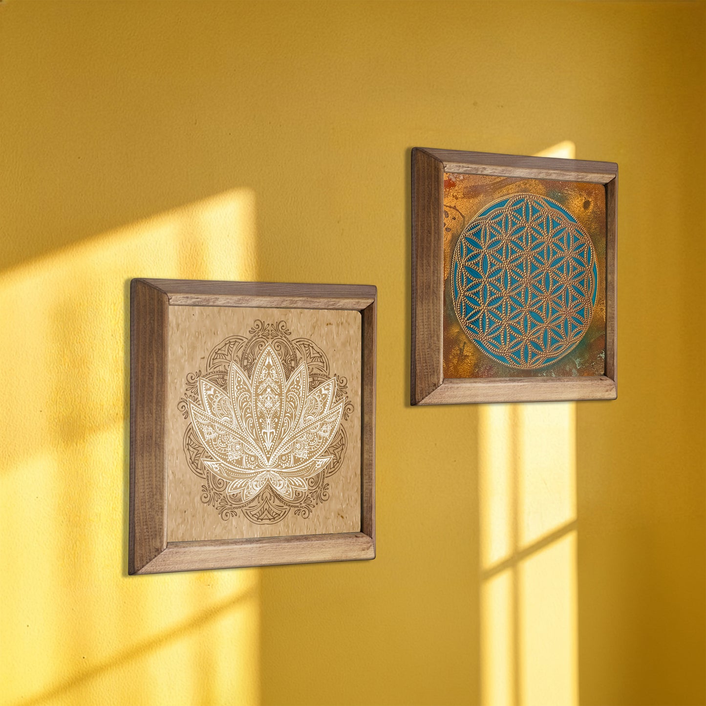 Zen Aura Duo | Sacred Geometry & Lotus Stone Wall Art