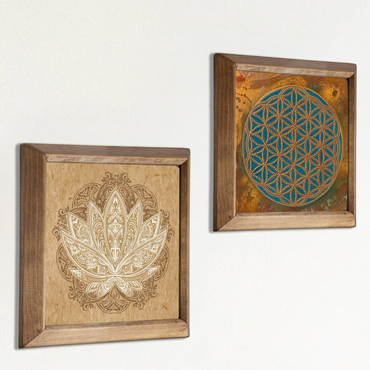 Zen Aura Duo | Sacred Geometry & Lotus Stone Wall Art
