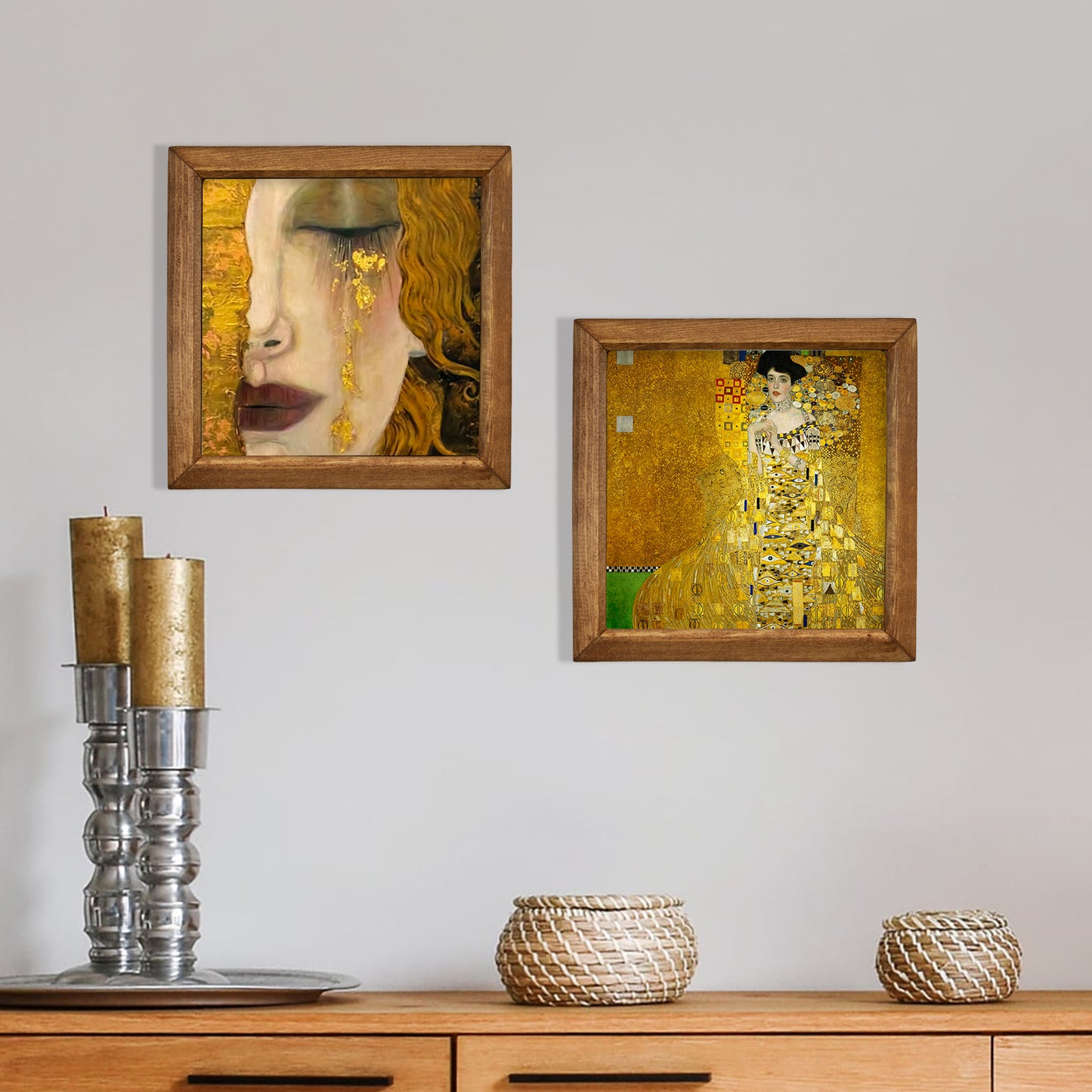 Golden Aurum Klimt Style Portrait Duo Stone Wall Art