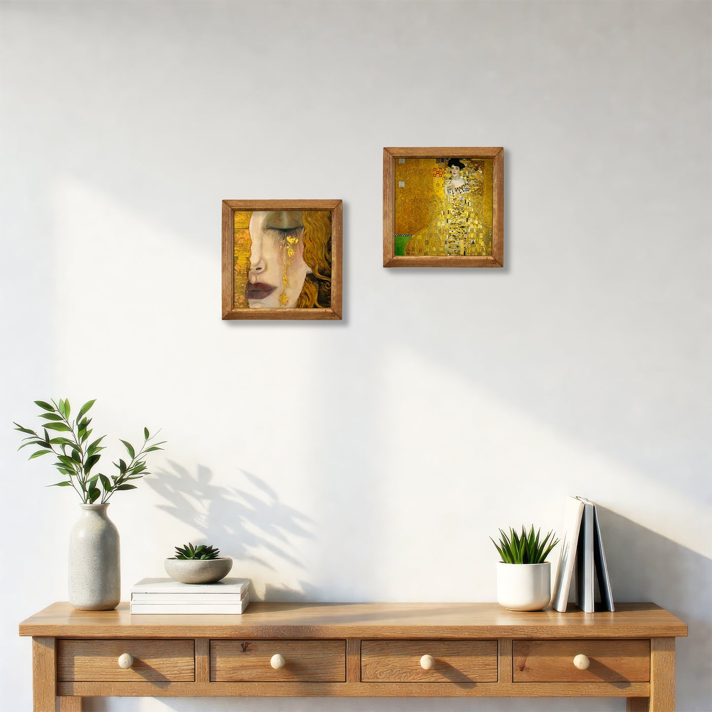 Golden Aurum Klimt Style Portrait Duo Stone Wall Art