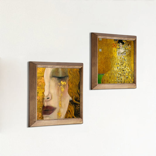 Golden Aurum Klimt Style Portrait Duo Stone Wall Art