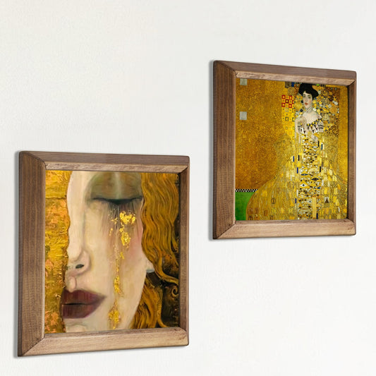 Golden Aurum Klimt Style Portrait Duo Stone Wall Art