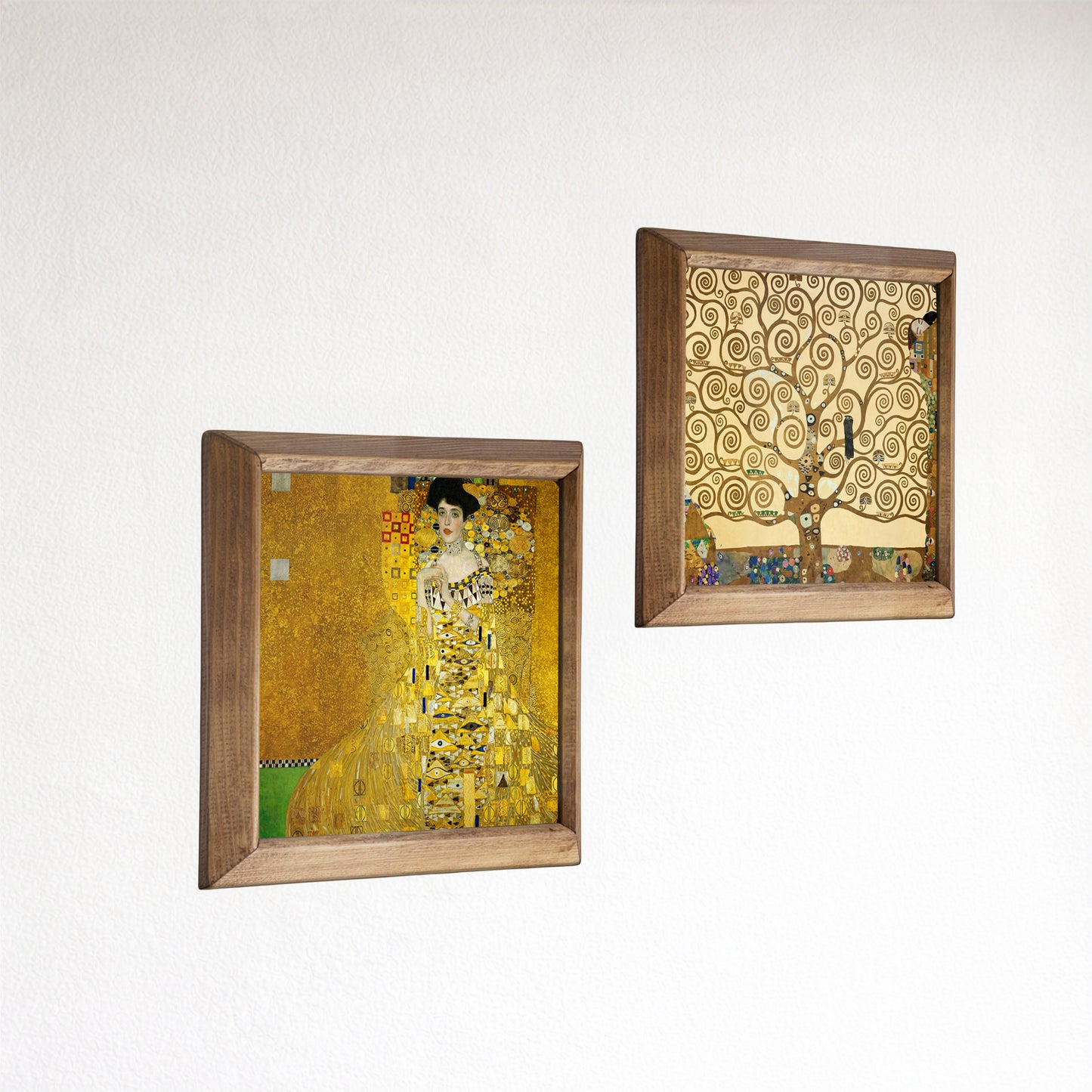 Golden Muse & Tree of Life Duo Natural Stone Wall Art – Wood Frame Set