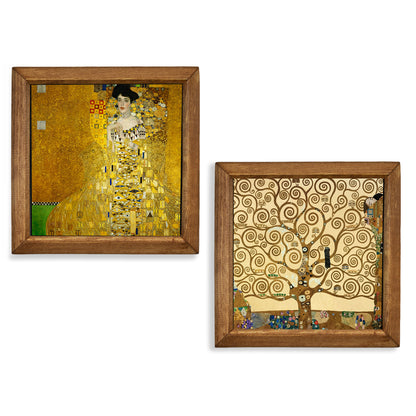 Golden Muse & Tree of Life Duo Natural Stone Wall Art – Wood Frame Set