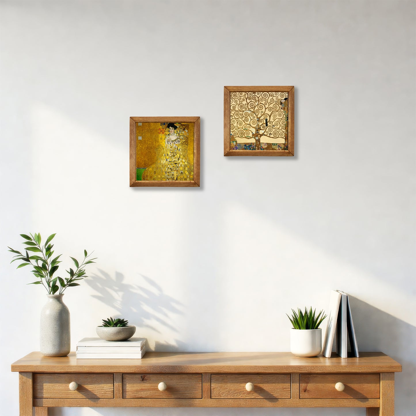 Golden Muse & Tree of Life Duo Natural Stone Wall Art – Wood Frame Set