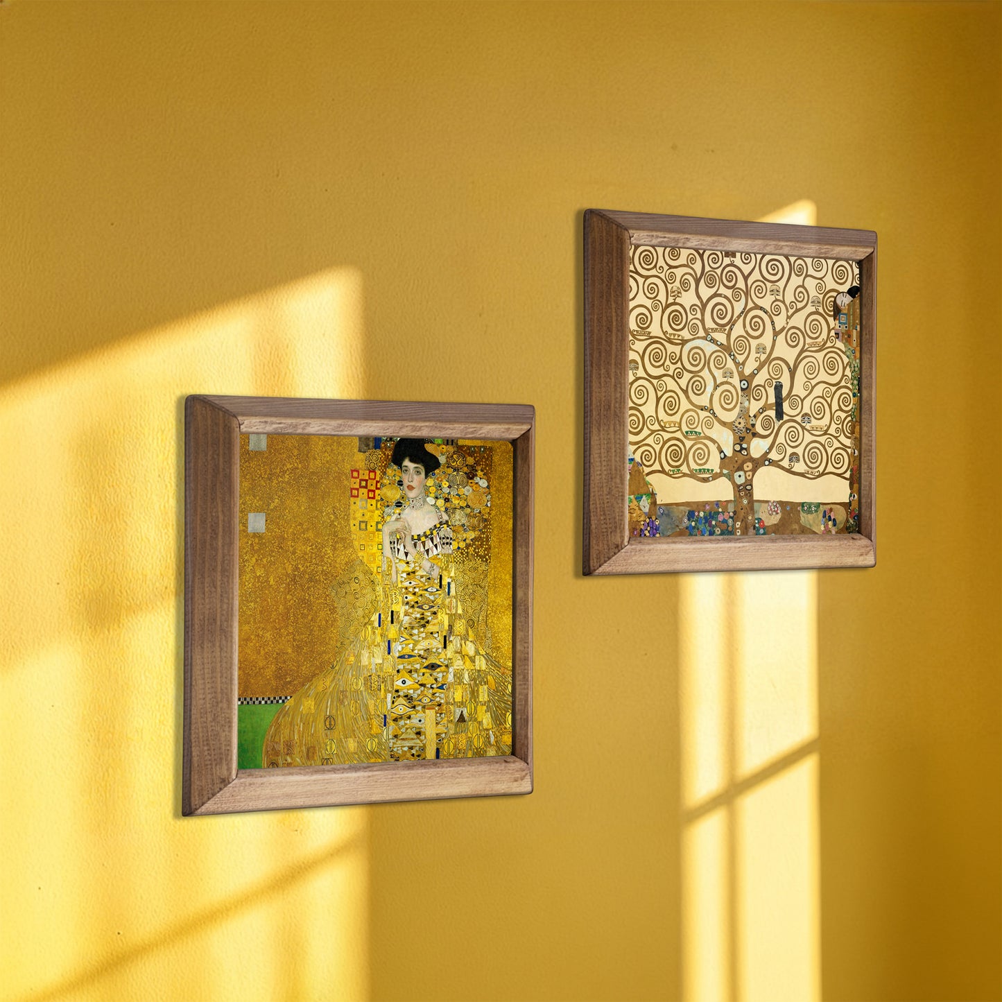 Golden Muse & Tree of Life Duo Natural Stone Wall Art – Wood Frame Set