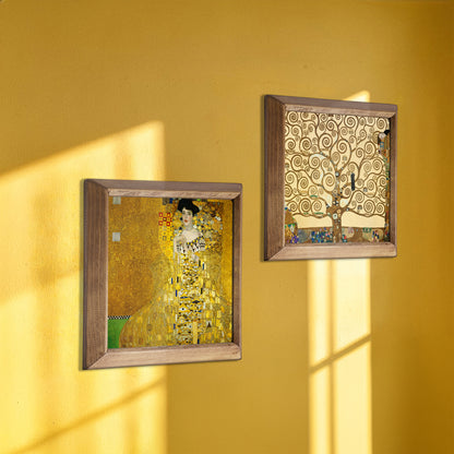 Golden Muse & Tree of Life Duo Natural Stone Wall Art – Wood Frame Set