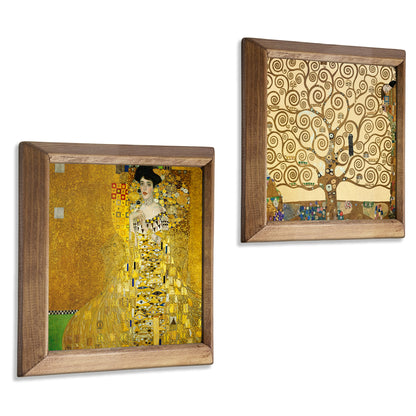 Golden Muse & Tree of Life Duo Natural Stone Wall Art – Wood Frame Set