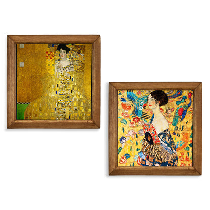 Golden Muse Duo Natural Stone Wall Art – Wood Frame Set