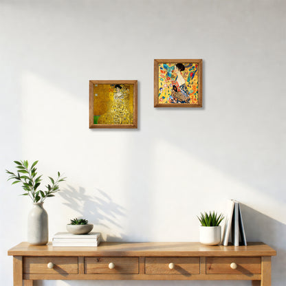 Klimt Adele and Lady with Fan Duo Stone Wall Art Set