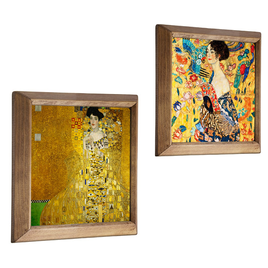 Golden Muse Duo Natural Stone Wall Art – Wood Frame Set