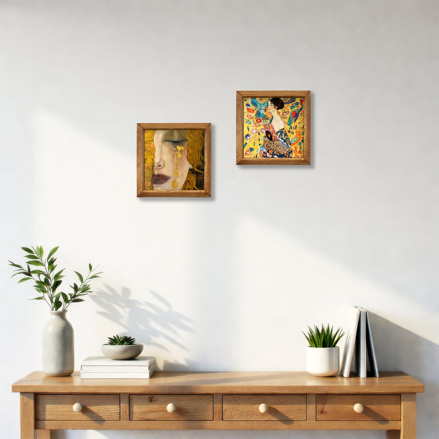 Gustav Klimt Style Golden Lady Portrait Duo Stone Wall Art